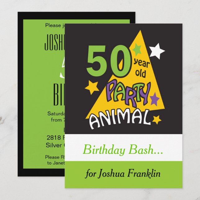 50 Year Old Party Animal | 50th Birthday Invitation (Front/Back)