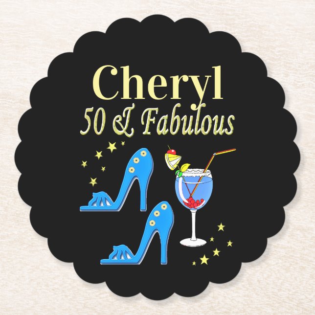 50 YEAR OLD PARTY GIRL PAPER COASTER (Front)