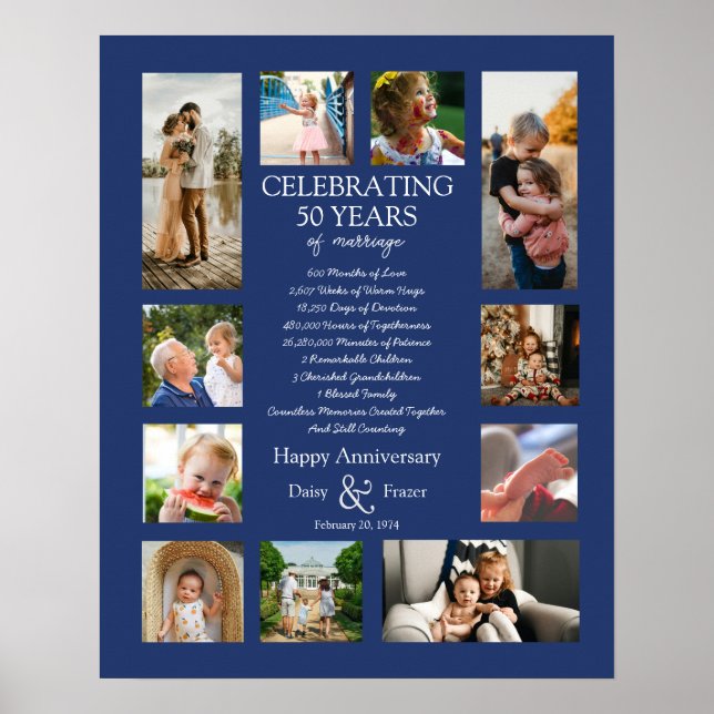50 year wedding anniversary photo collage editable poster (Front)