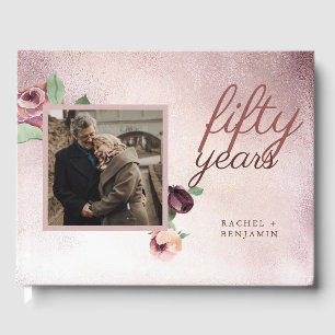 50 Year Wedding Anniversary Rose Gold Floral Guest Book