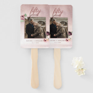 50 Year Wedding Anniversary Rose Gold Glitter Hand Fan