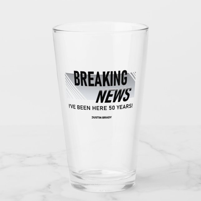 50 Year Work Anniversary Breaking News Employee Glass (Front)