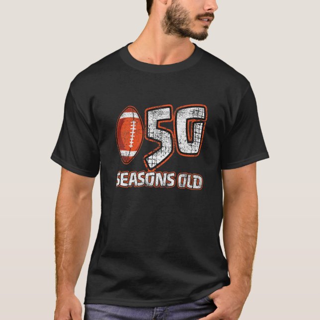 50 Years 50Th Football Seasons Old Funny Football T-Shirt (Front)