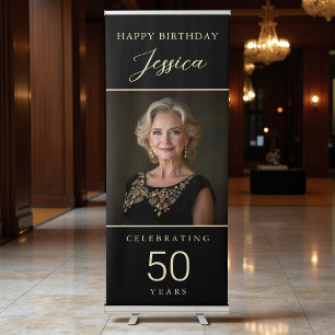 50 Years Birthday Black & Gold Photo Retractable Banner