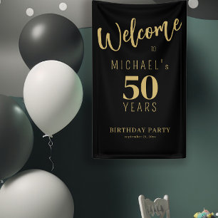 50 years birthday name personalised black gold banner