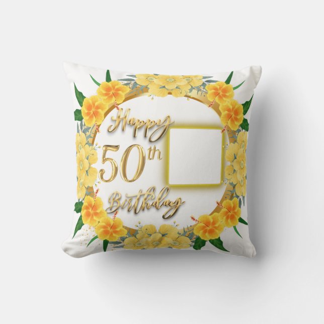 50 Years: Custom Photo Happy Birthday Pillow (Front)