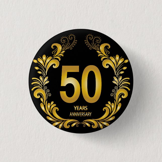 50 Years Gold Glitter Anniversary 3 Cm Round Badge (Front)