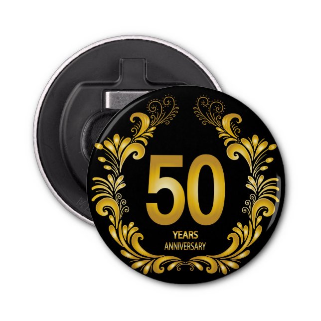 50 Years Gold Glitter Anniversary Bottle Opener (Front)