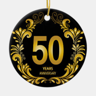 50 Years Gold Glitter Anniversary Ceramic Tree Decoration