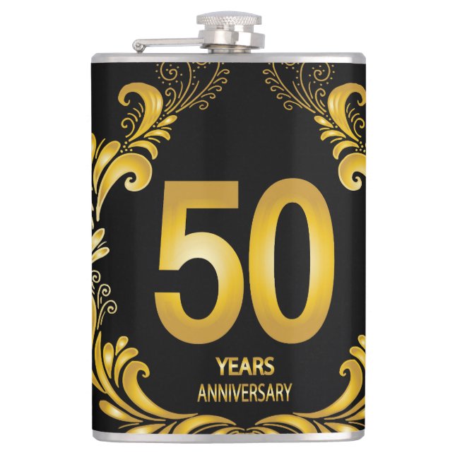 50 Years Gold Glitter Anniversary Hip Flask (Front)