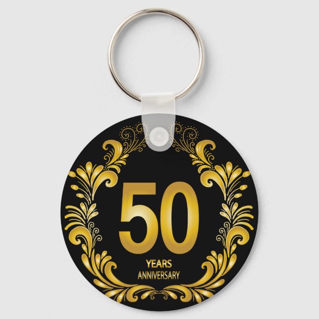 50 Years Gold Glitter Anniversary Key Ring (Front)