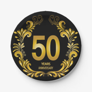 50 Years Gold Glitter Anniversary Paper Plate