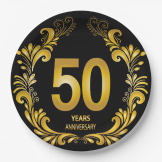 50 Years Gold Glitter Anniversary Paper Plate