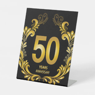 50 Years Gold Glitter Anniversary Pedestal Sign