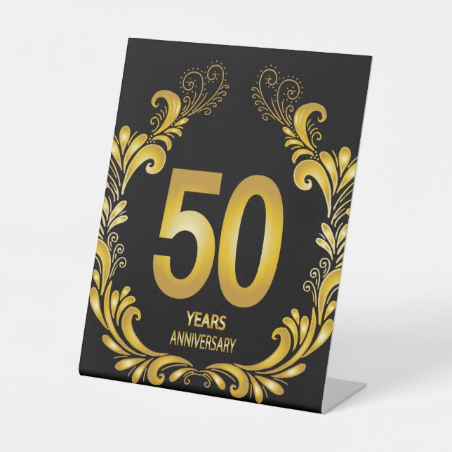 50 Years Gold Glitter Anniversary Pedestal Sign (Front)