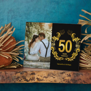 50 Years Gold Glitter Anniversary Photo Plaque