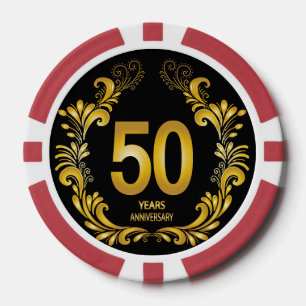 50 Years Gold Glitter Anniversary Poker Chips