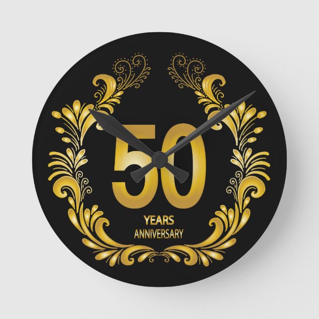 50 Years Gold Glitter Anniversary Round Clock (Front)