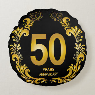 50 Years Gold Glitter Anniversary Round Cushion