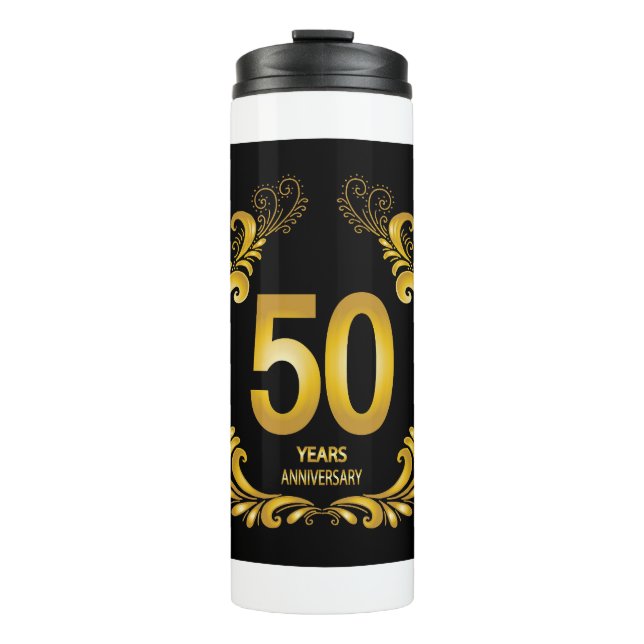 50 Years Gold Glitter Anniversary Thermal Tumbler (Front)