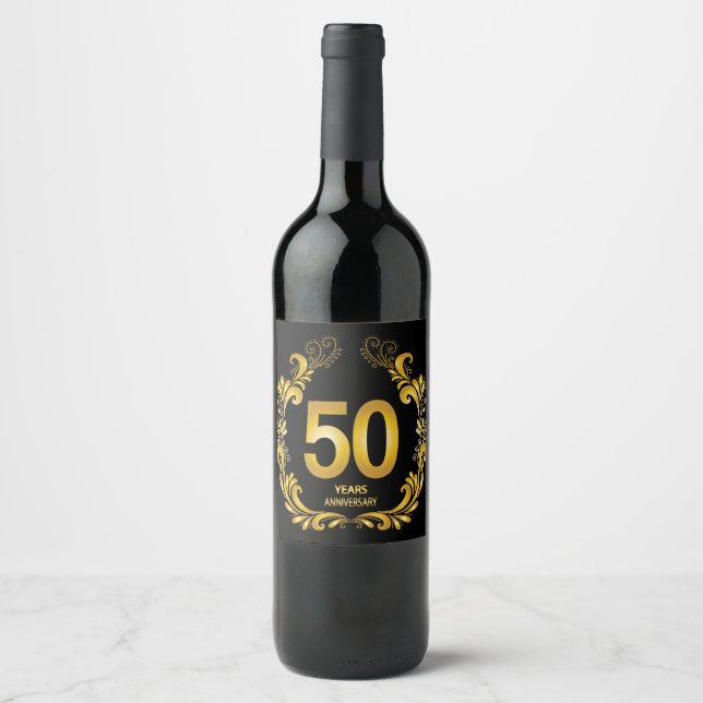 50 Years Gold Glitter Anniversary Wine Label (Front)
