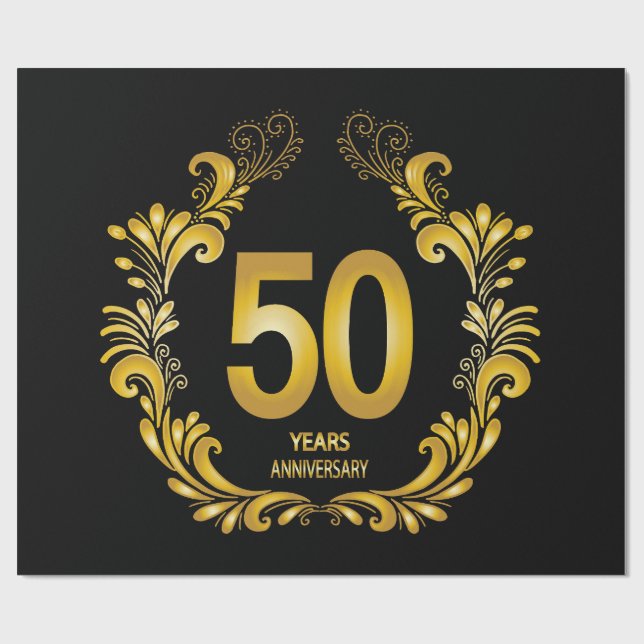 50 Years Gold Glitter Anniversary Wrapping Paper (Flat)