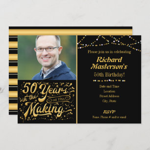 50 Years in the Making Black & Gold Birthday Invitation