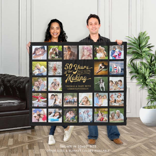 50 Years in the Making Photo Collage Anniversary Fleece Blanket (Creator Uploaded)