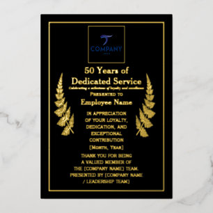 50 Years of Dedicated Service Award Custom Foil Holiday Card