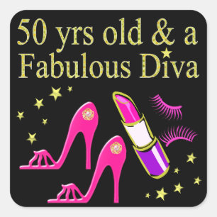 50 YEARS OLD AND A FABULOUS DIVA SQUARE STICKER