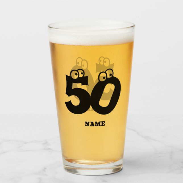 50 Years Old Birthday Personalised Eyeball Stein Glass (Front Filled)