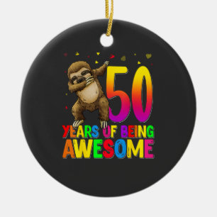 50 Years Old Birthday Sloth Dabbing 50th Birthday  Ceramic Tree Decoration