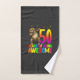 50 Years Old Birthday Sloth Dabbing 50th Birthday  Hand Towel