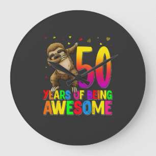 50 Years Old Birthday Sloth Dabbing 50th Birthday  Large Clock
