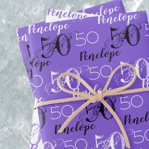 50 years Purple 50th birthday Add Names Wrapping Paper Sheet