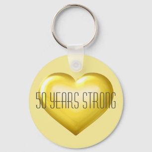 50 Years Strong Gold Heart Key Ring