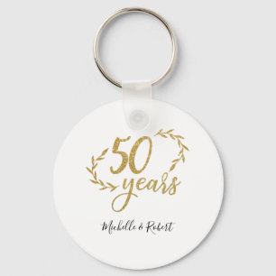 50 years wedding anniversary gift gold glitter key ring