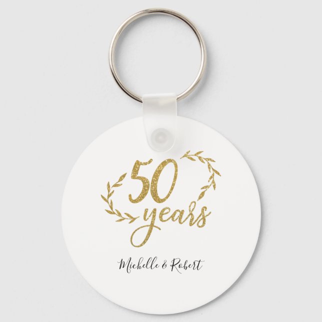 50 years wedding anniversary gift gold glitter  key ring (Front)