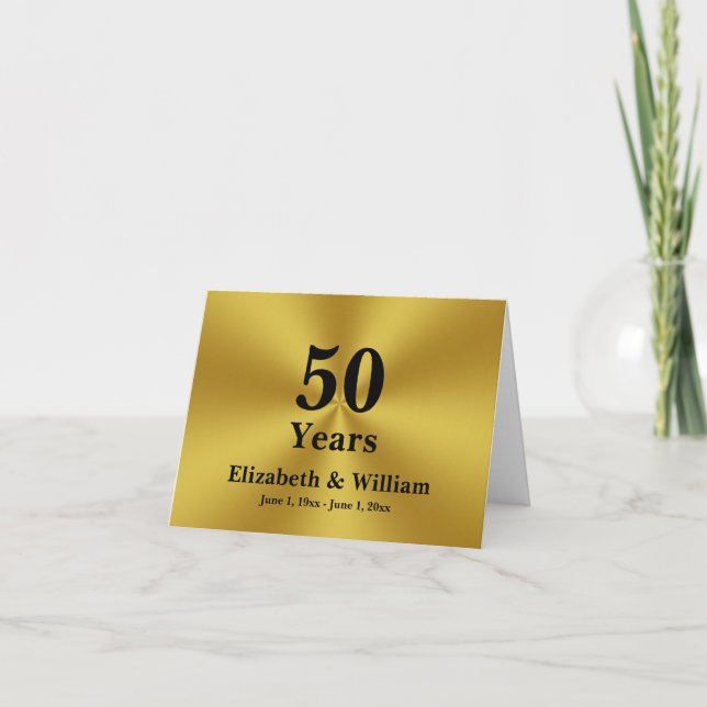 50 Years Wedding Happy Anniversary Black and Gold Card (Front)