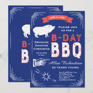 50 Years Young Retro Red White and Blue BBQ Party Invitation