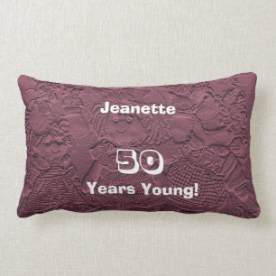 50 Years Young Rose Pink Dolls Lumbar Pillow Old