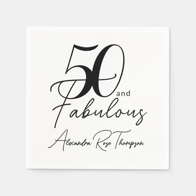 50and Fabulous Script 50th Birthday Party Napkin (Front)