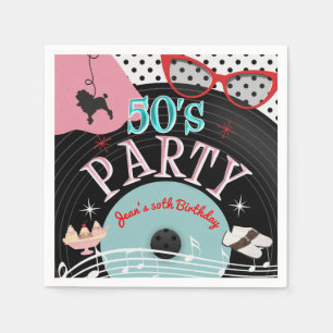 50's 1950's Record Theme Birthday Party Custom Napkin