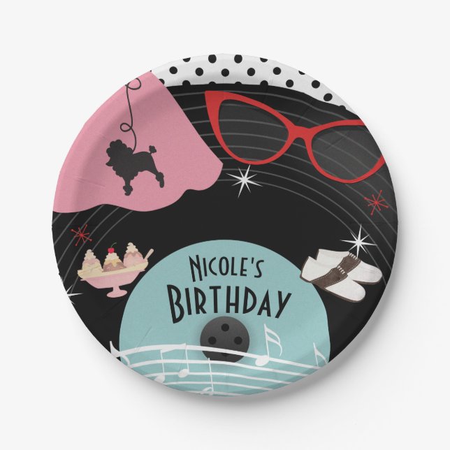 50's 1950's Record Theme Birthday Party Custom Paper Plate (Front)