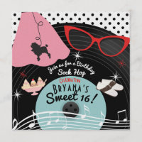 50's 1950's Record Theme Party Invitations