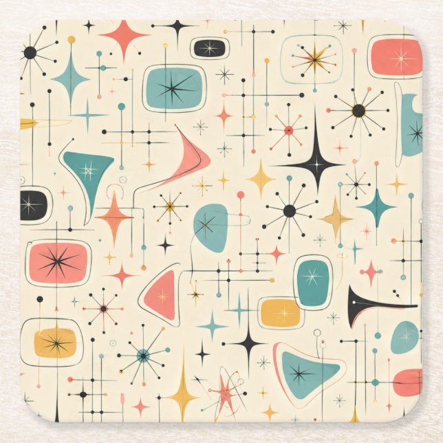 50s Atomic Starburst Square Paper Coaster (Front)