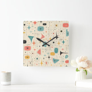 50s Atomic Starburst Square Wall Clock