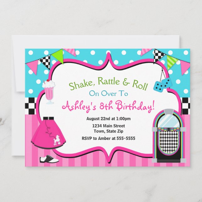 50's Birthday Invitation Sock Hop Juke Box Invite (Front)