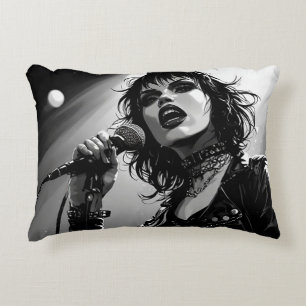 50s BW Graphic Comic Style Goth Punk  Singer  Decorative Cushion