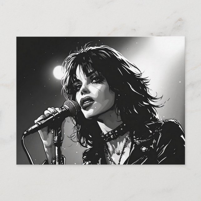 50s BW Graphic Comic Style Goth Punk  Singer  Postcard (Front)